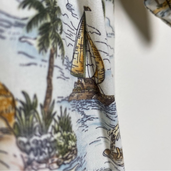 Campia Moda Shirt Mens Large Beige Green Patch Pocket Hawaiian Vacation Island - Picture 4 of 12